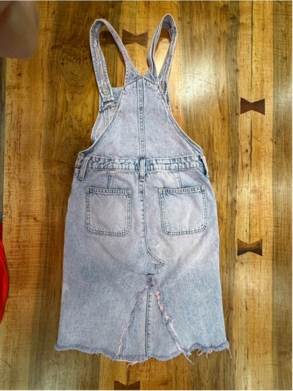 Old Navy Girls Denim Overall Dress Size L 10-12 Distressed Acid Wash Pink Tint - Picture 4 of 10
